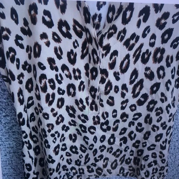 Leopard Print V-Neck Short Sleeve Top - Beige - Picture 5 of 8